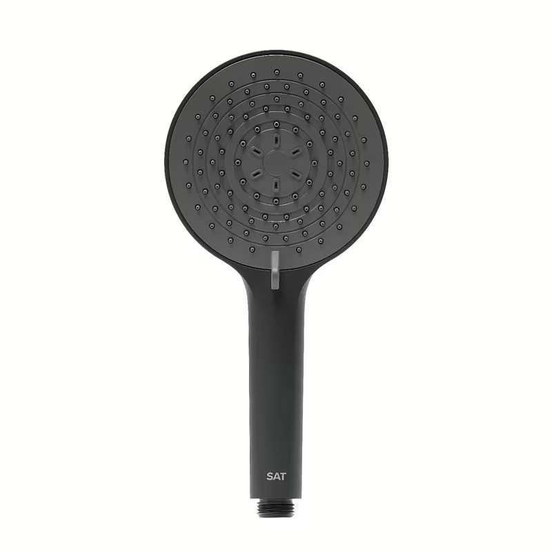 Mat črna ročna prha SAT z okroglo glavo premera 12 cm in štirimi načini curka.