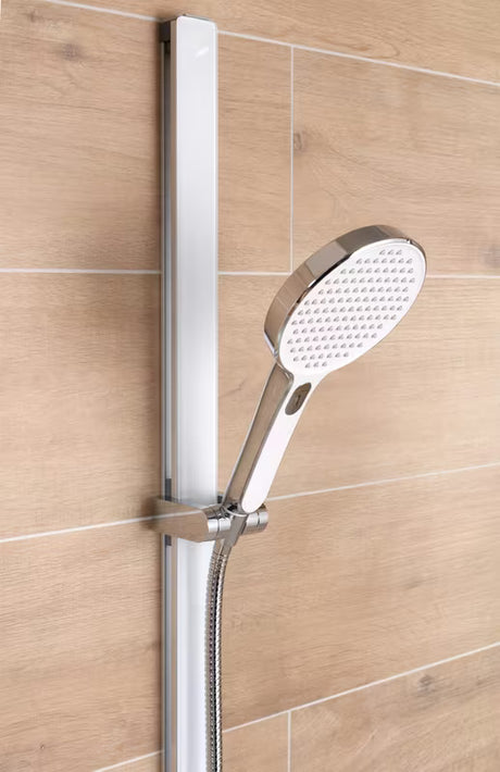 Tuš palica SAT 80 cm v belo-krom izvedbi z drsnim in nagibnim držalom tuši