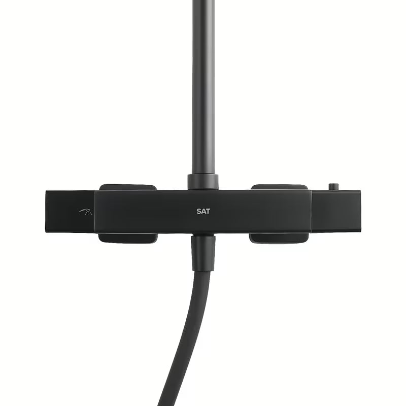 Matně černý termostatický sprchový systém SAT s hlavovou sprchou 32×21 cm a ruční sprchou