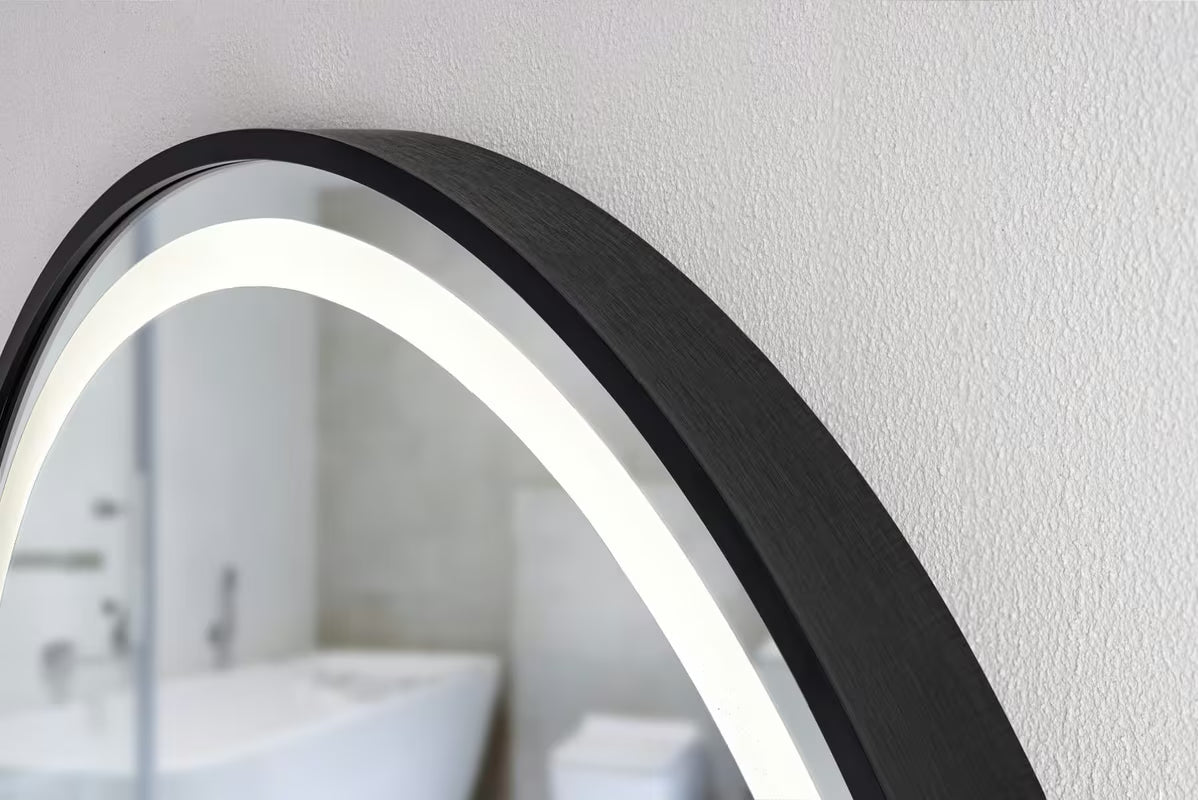 Okroglo kopalniško ogledalo SAT z LED osvetlitvijo in senzorjem, premer 70 cm, črna izvedba.