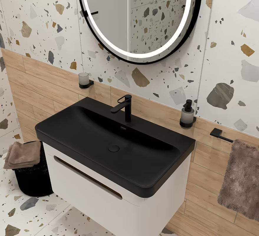 Okroglo kopalniško ogledalo SAT z LED osvetlitvijo in senzorjem, premer 70 cm, črna izvedba.