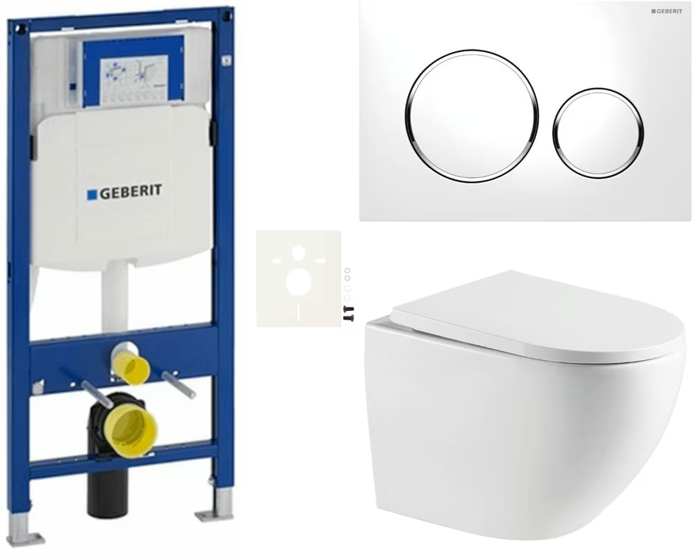 Viseči WC set SAT Fusion z modulom Geberit Duofix, splakovalnikom in aktivirno tipko Delta