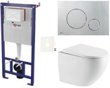 Viseči WC set SAT z modulom za lahke stene, splakovalnikom, tipkalom v sijajnem kromu in duroplastnim sedežem.