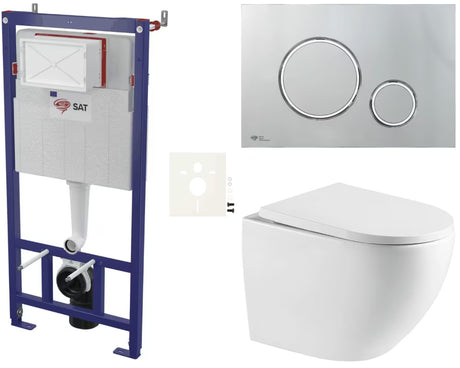 Viseči WC set SAT Fusion z vrtinčnim splakovanjem, podometnim modulom in sedežem mehko Zapiranje Soft Close
