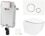Viseči WC set SAT Fusion z vrtinčnim splakovanjem, vgradnim modulom, splakovalnikom, belo tipko za splakovanje in WC-desko