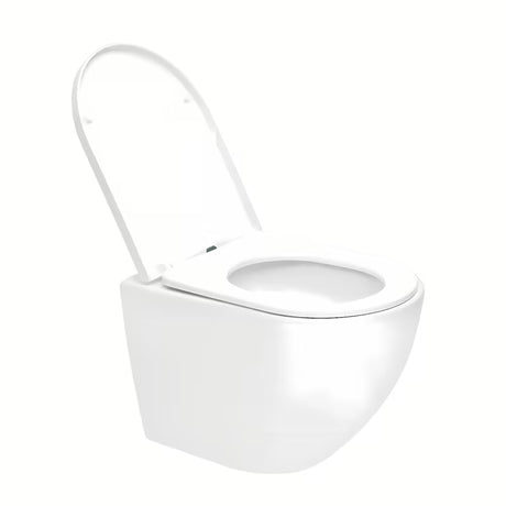 Viseči WC set SAT Fusion z vrtinčnim splakovanjem, vgradnim modulom, splakovalnikom in tipko za splakovanje v sijajnem kromu.