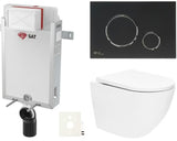 Viseči WC set SAT Fusion z vgradnim modulom, splakovalnikom, tipko v mat črni barvi in WC-desko
