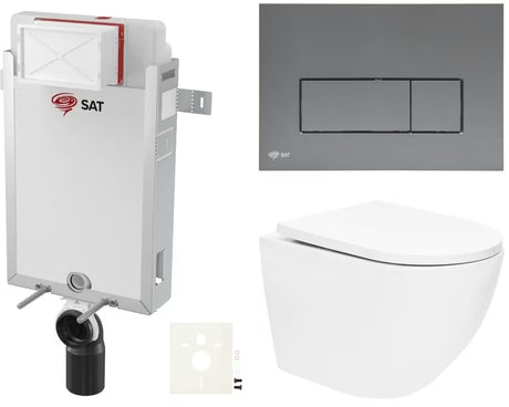 Viseči WC set SAT Fusion z vrtinčnim splakovanjem in tipko za splakovanje v barvi gun metal mat.