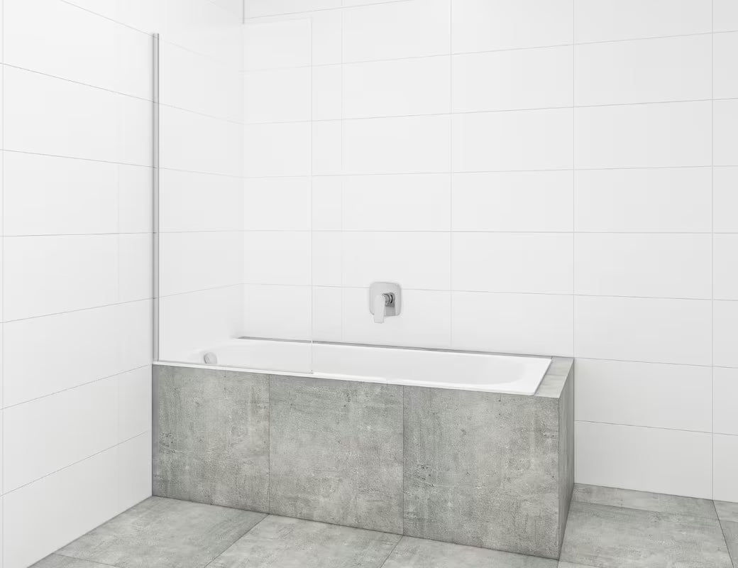 Fiksni stena za kopalno kad SAT Chrome 150x80 cm s kromiranim profilom in steklom z obdelavo EasyClean.
