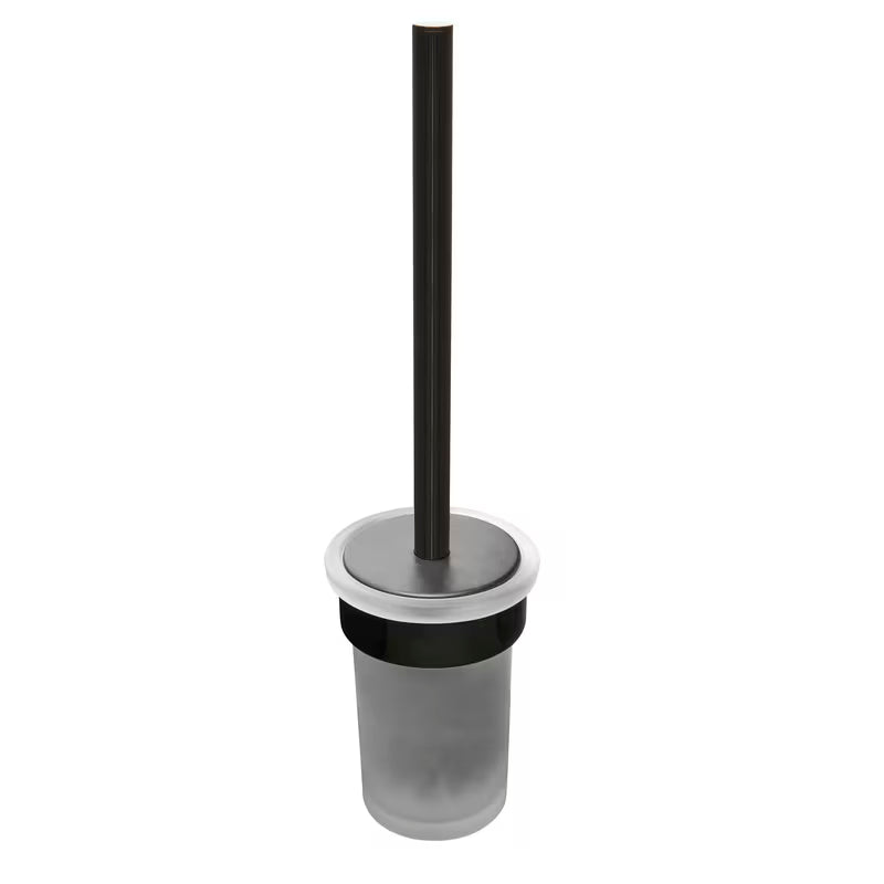 Stenska WC ščetka SAT Simply R v izvedbi PVD Gun Metal s posodico iz matiranega stekla.