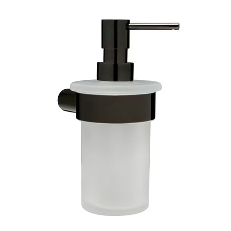 Stenski dozirnik za milo SAT Simply R s PVD površino gun metal in matiranim steklom