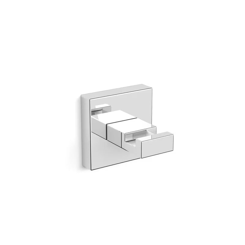 Kromirani stenski kavelj SAT Simply S četvrtastog dizajna za kupaonicu.