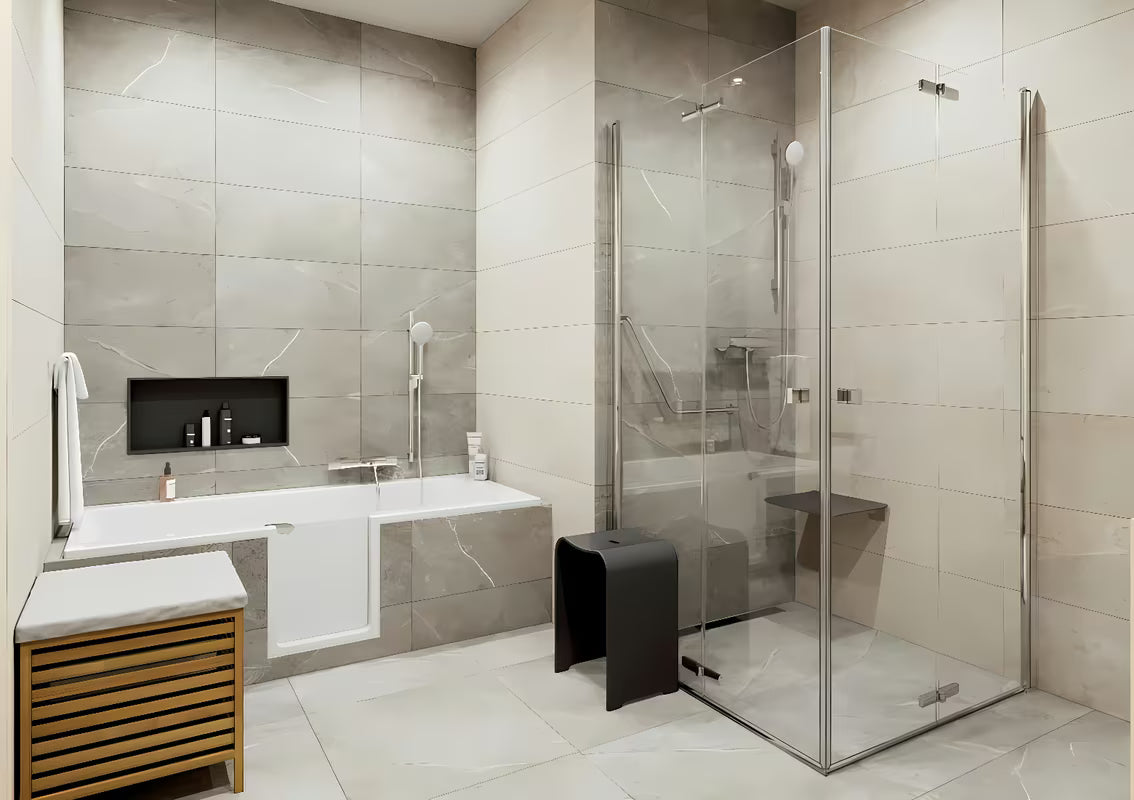 Pravokotna tuš kabina SAT Sk 100x80 cm v sijajnem kromu s prozornim steklom in zložljivimi vrati