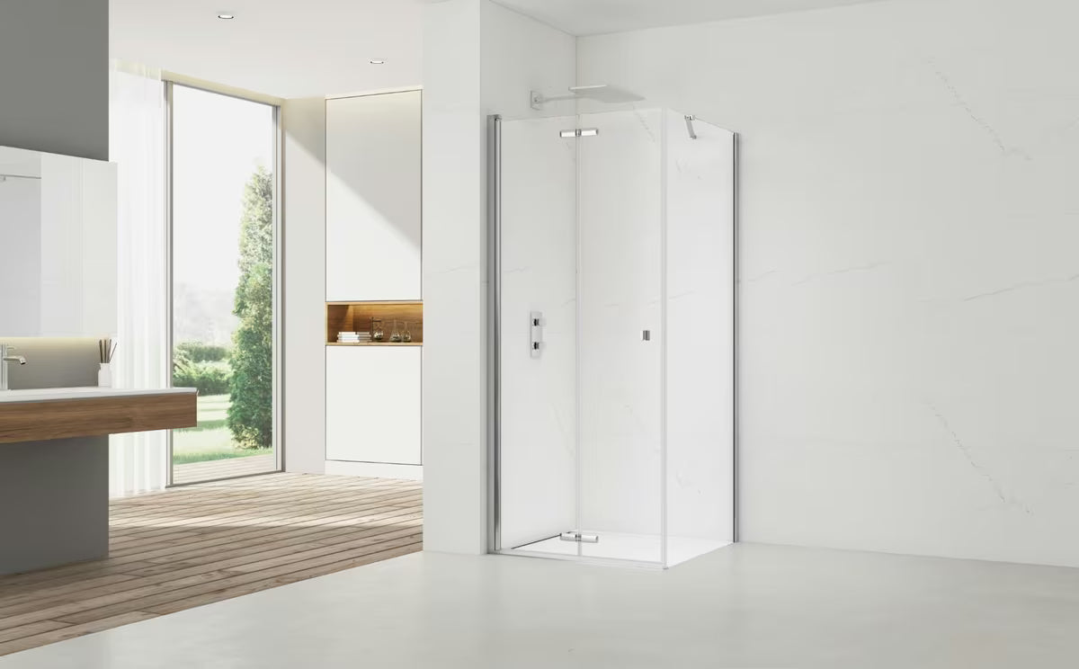 Kvadratna tuš kabina SAT Sk 80x80 cm v sijajnem kromu s prozornim steklom in zložljivimi vrati