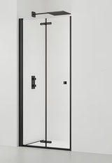 Črni zložljivi tuš vrata za nišo 90 cm s prozornim steklom in premazom Easyclean
