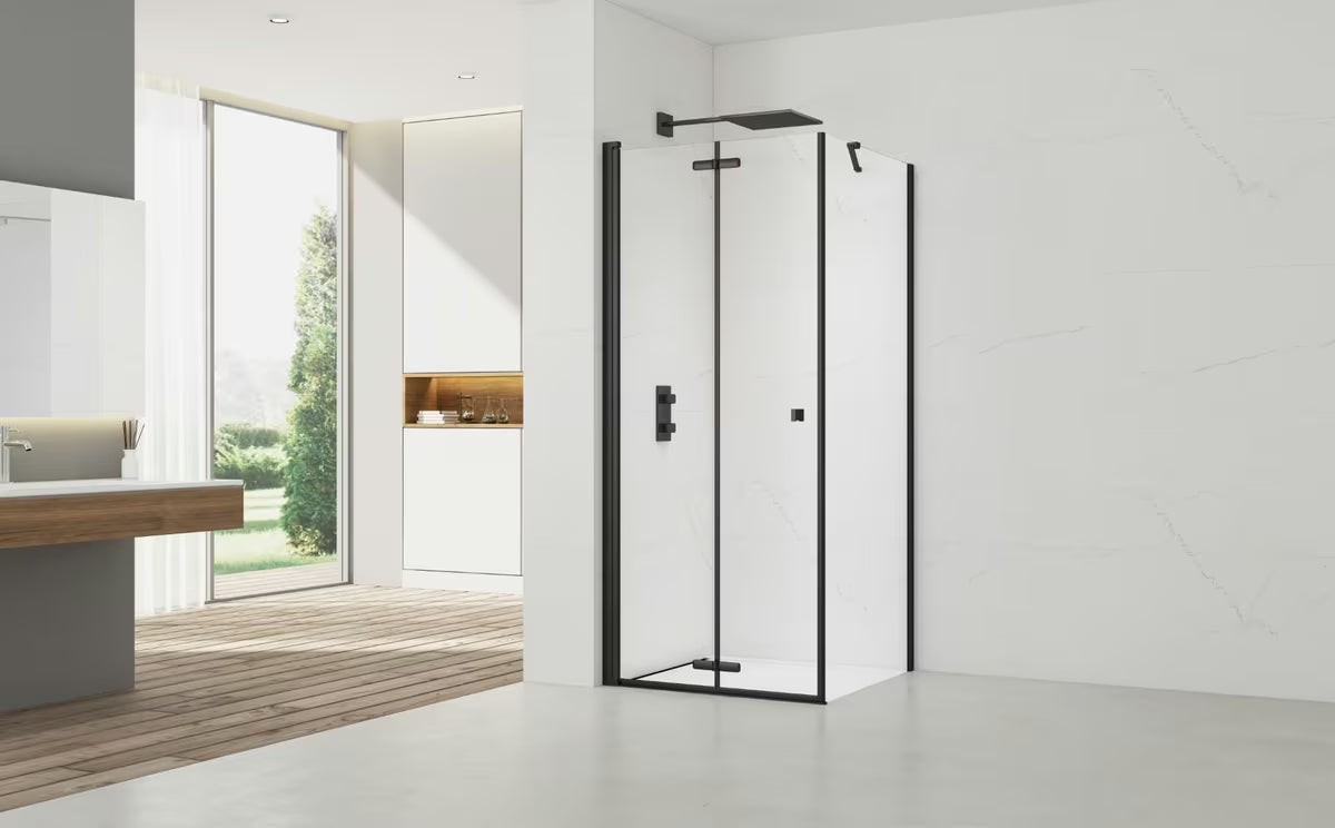 Preklopni tuš vrata SAT Sk 90 cm s prozirnim staklom i crnim mat profilom