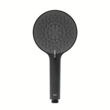 Mat crna ručna tuš slušalica SAT s okruglom glavom promjera 12 cm i četiri vrste mlaza.