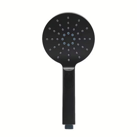 Crni ručni tuš SAT sa zaobljenim dizajnom, promjerom 12 cm i tri funkcije mlaza vode.