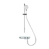 Tušni sistem SAT s termostatsko armaturo u izvedbi bijela/krom s ručnim i nadglavnim tušem te staklenom policom.