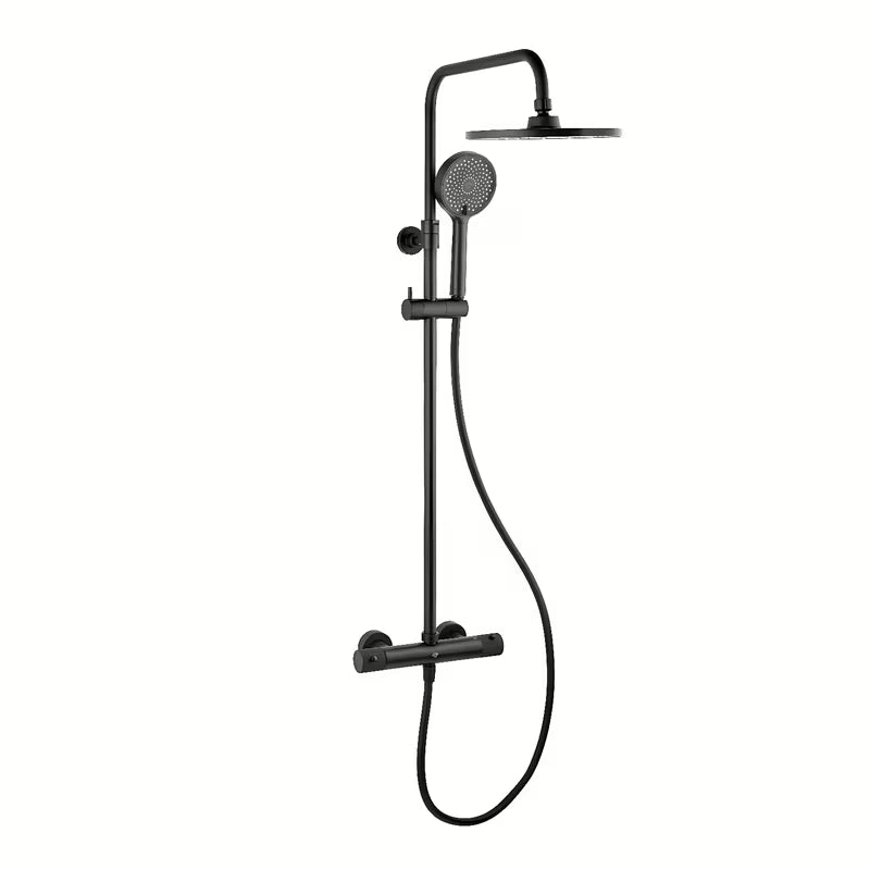 Termostatski tušni sistem SAT s crnom mat termostatskom miješalicom, nadglavnim i ručnim tušem.