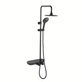 Crni mat tušni sistem SAT s termostatsko armaturo, s nadglavnim i ručnim tušem te staklenom policom.