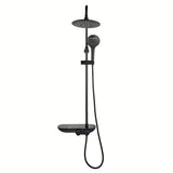 Crni mat tušni sistem SAT s termostatsko armaturo, s nadglavnim i ručnim tušem te staklenom policom.