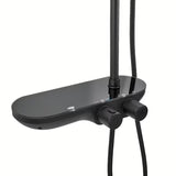 Crni mat tušni sistem SAT s termostatsko armaturo, s nadglavnim i ručnim tušem te staklenom policom.