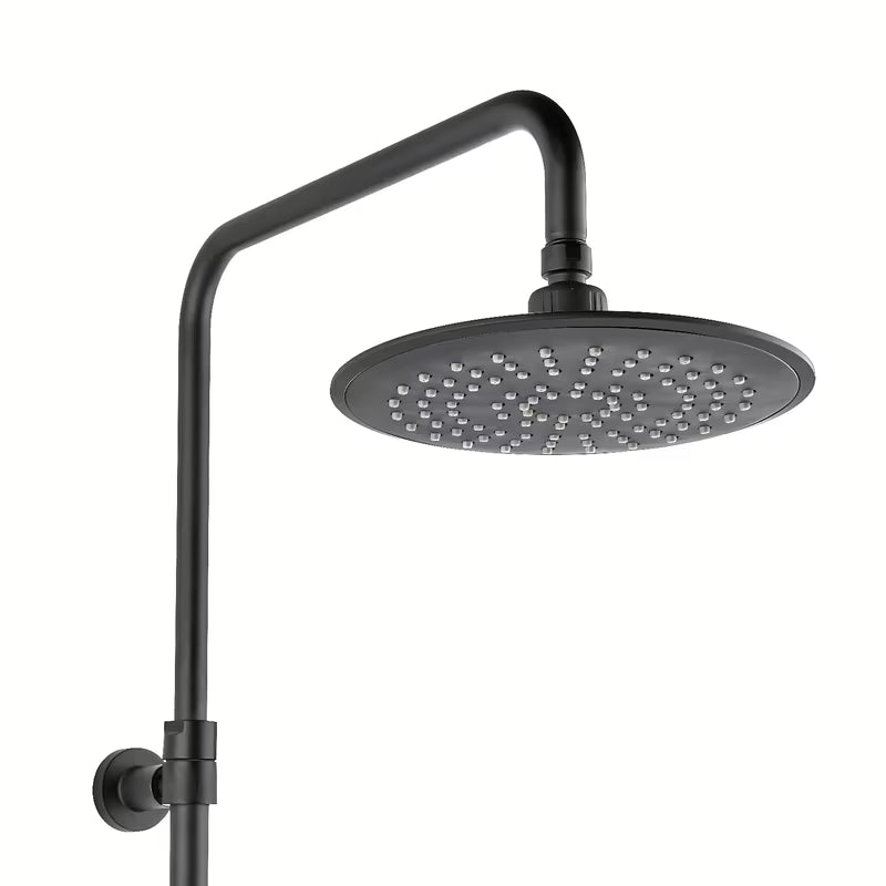 Crni mat tušni sistem SAT s termostatsko armaturo, s nadglavnim i ručnim tušem te staklenom policom.