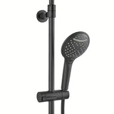 Crni mat tušni sistem SAT s termostatsko armaturo, s nadglavnim i ručnim tušem te staklenom policom.