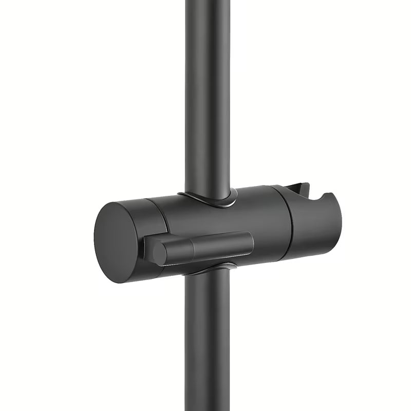 Crni mat tušni sistem SAT s termostatsko armaturo, s nadglavnim i ručnim tušem te staklenom policom.