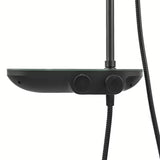 Crni mat tušni sistem SAT s termostatsko armaturo, s nadglavnim i ručnim tušem te staklenom policom.