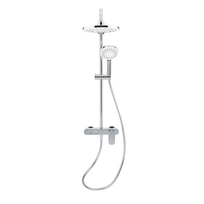 Tušni sistem SAT Chrome s jednoručnom miješalicom, policom te nadglavnim i ručnim tušem u izvedbi bijela/krom.