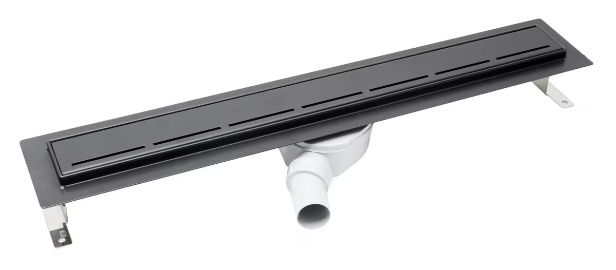 Crni kanaleta za tuš SAT s rešetkom 70 cm i sifonom na jednoj strani