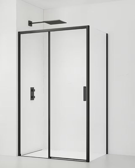 Pravokotna tuš kabina SAT Tex BB 100x90 cm s črnimi profili in prozornim steklom