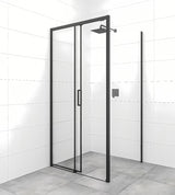 Pravokotna tuš kabina SAT Tex BB 110x90 cm s prozirnim staklom i crnim mat profilima.