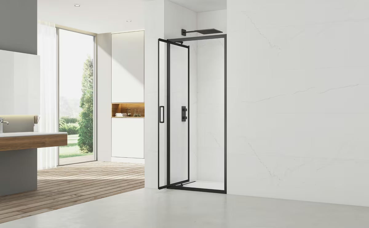 Tuš vrata SAT Tex-C 100 cm v črni izvedbi z drsnim odpiranjem in prozornim steklom Easyclean.