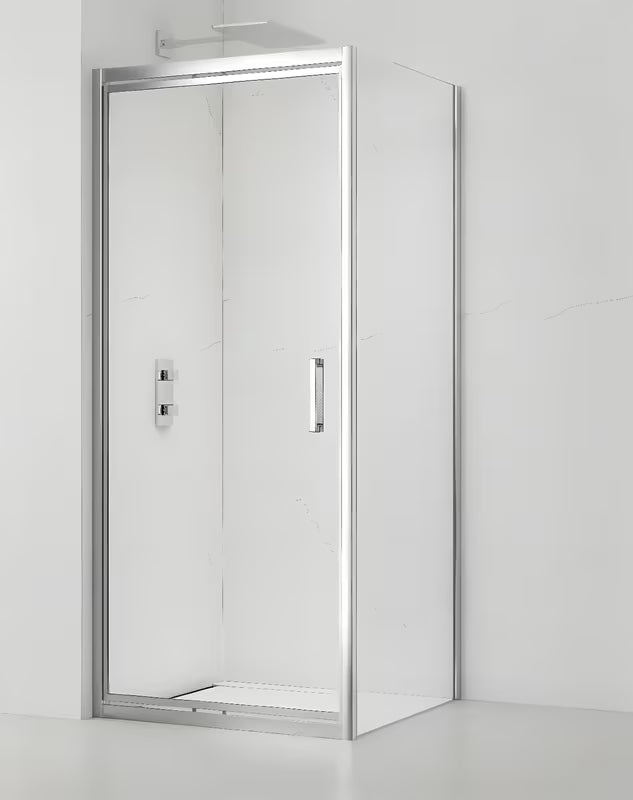 Kvadratna tuš kabina SAT Tex-C 100x100 cm z drsnimi vrati, prozornim steklom in kromiranim okvirjem