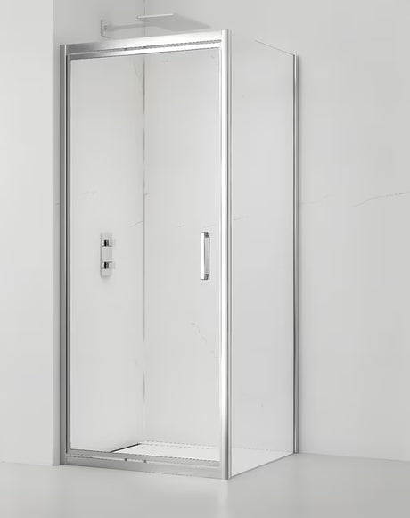 Kvadratna tuš kabina SAT Tex-C 80 x 80 cm z drsnimi vrati v sijajnem kromu in prozornim steklom