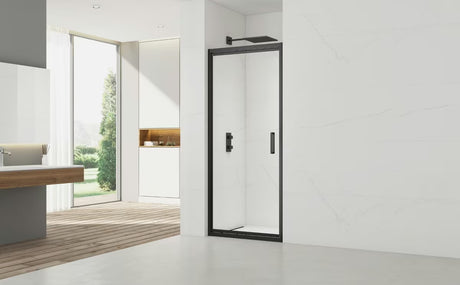 Črn drsno tuš vrata SAT Tex-C 90 cm s prozornim varnostnim steklom in premazom Easyclean.