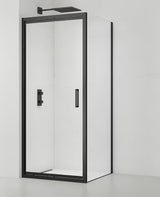 Pravokotna tuš kabina SAT Tex-C 100x90 cm u crnoj boji s kliznim vratima i prozirnim staklom.