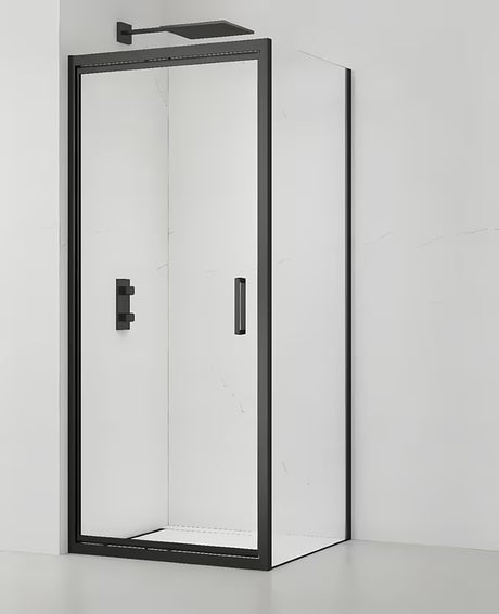 Pravokotna tuš kabina SAT Tex-C 80x90 cm u crnoj boji s kliznim vratima i prozirnim staklom