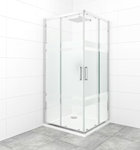 Kvadratna tuš kabina SAT Tex 90x90 cm v sijaj krom izvedbi s prozornim steklom in dekorjem Stripe