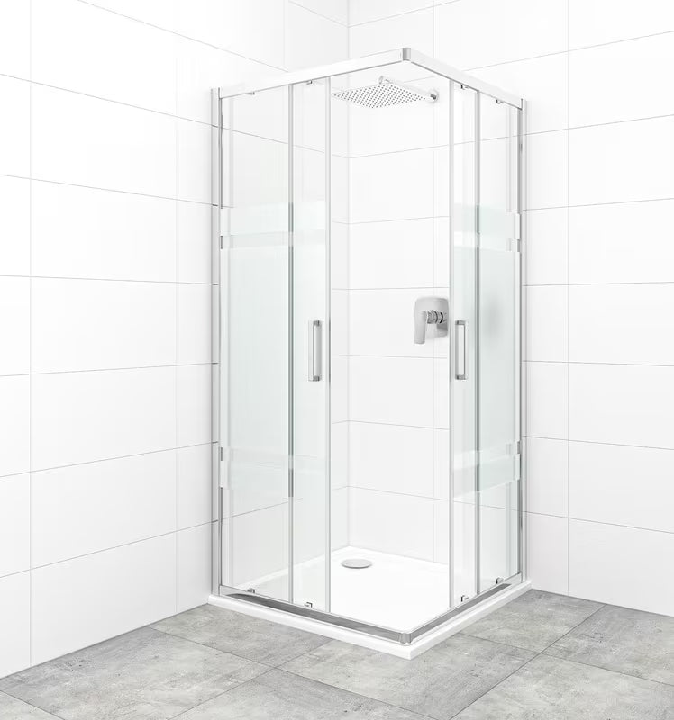 Kvadratna tuš kabina SAT Tex 90x90 cm v sijaj krom izvedbi s prozornim steklom in dekorjem Stripe