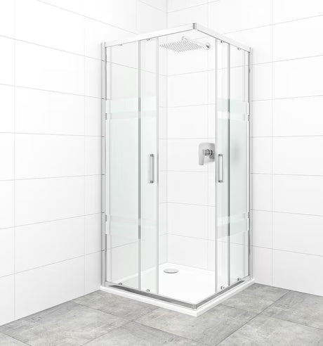Kvadratna tuš kabina SAT Tex 90x90 cm v sijaj krom izvedbi s prozornim steklom in dekorjem Stripe