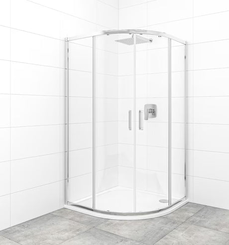 Polkrožna tuš kabina SAT Tex 100x100 cm v sijajnem kromu s prozornim steklom in drsnim odpiranjem