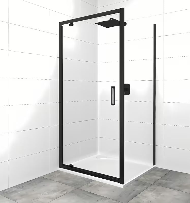 Pravokotna tuš kabina SAT Tex 90x80 cm s prozornim steklom in črnimi mat profili