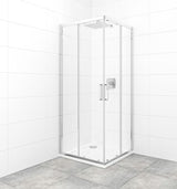 Kvadratna tuš kabina SAT Tex 80x80 cm s prozirnim staklom, kliznim vratima i profilima u sjajnom kromu.
