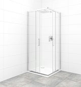 Kvadratna tuš kabina SAT Tex 80x80 cm s prozirnim staklom, kliznim vratima i profilima u sjajnom kromu.