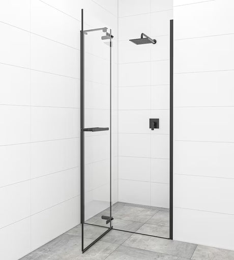 Pantna tuš vrata SAT Tgd New 90 cm v črni mat barvi s prozornim steklom in premazom Easyclean.