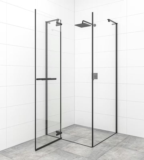 Pantna tuš vrata SAT Tgd New 90 cm v črni mat barvi s prozornim steklom in premazom Easyclean.